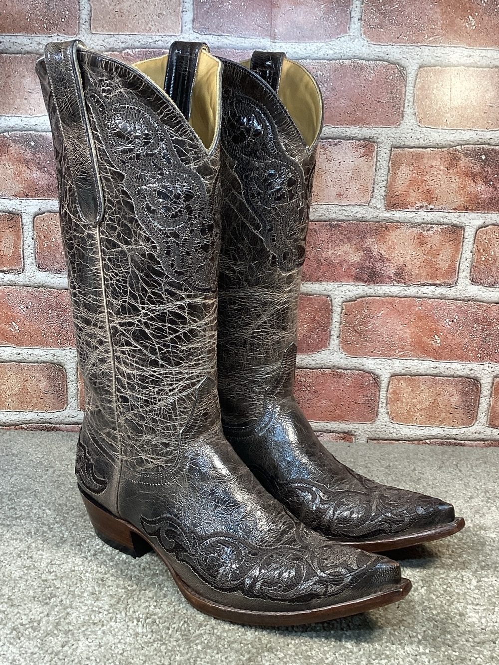 Old Gringo Womens distressed crackle brown pointed toe western boots size 6.5